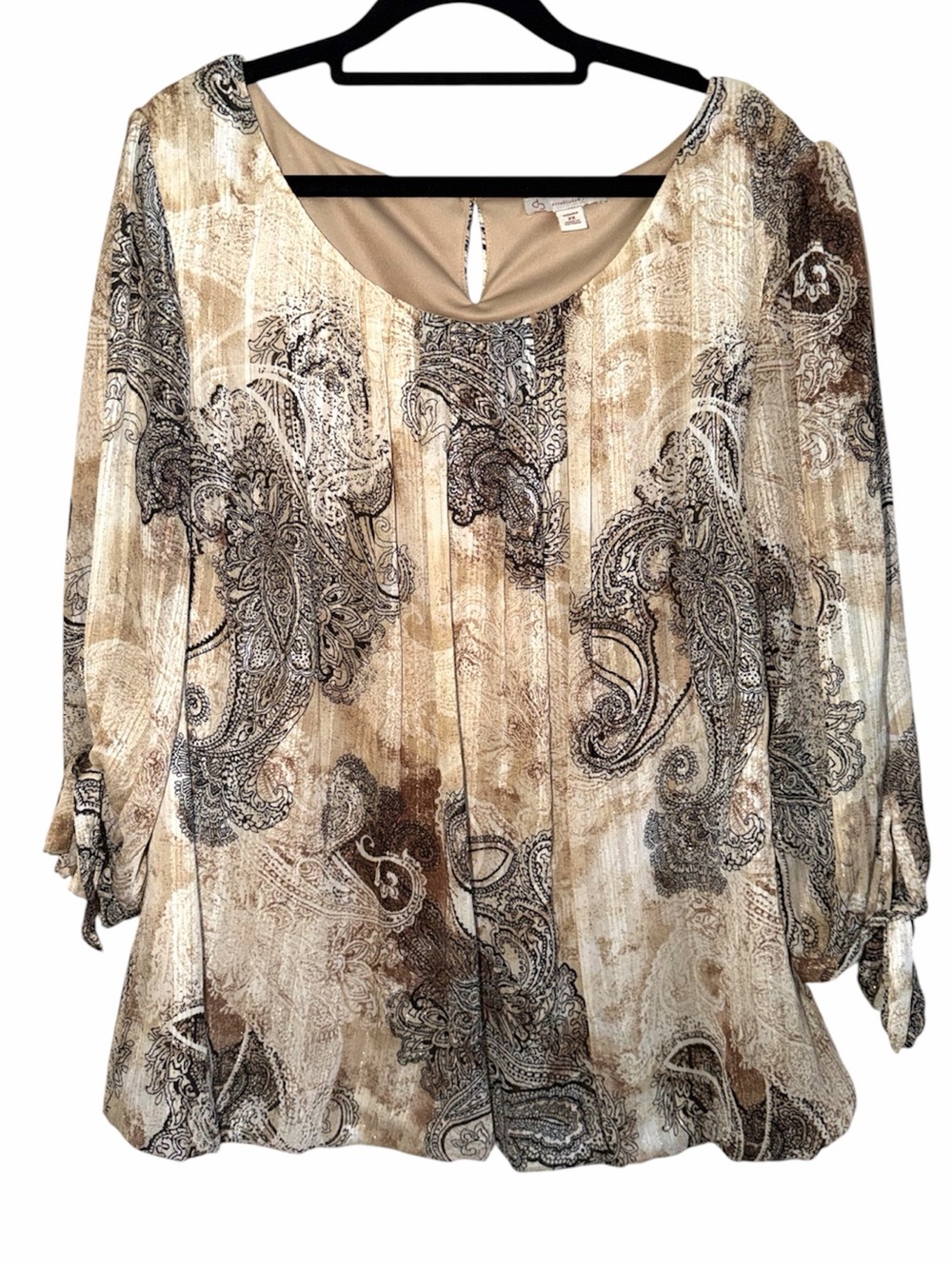 𝐃𝐑𝐄𝐒𝐒 𝐁𝐀𝐑𝐍 | 3/4 SLEEVE PAISLEY KEYHOLE BLOUSE